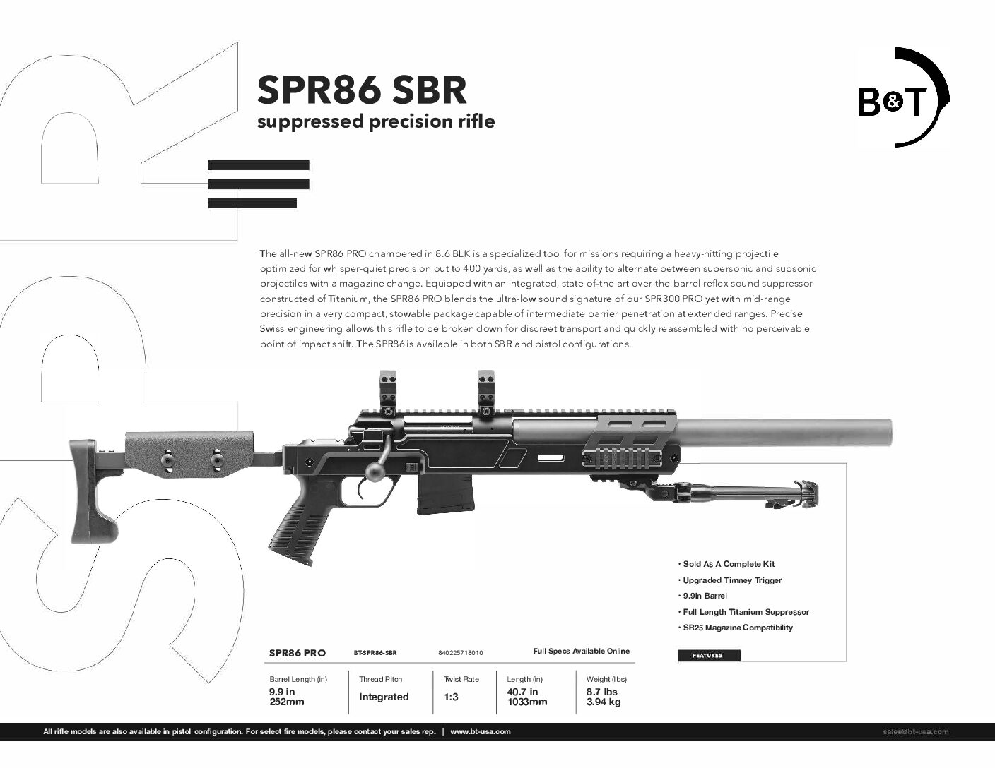 B&T SPR86 Pro SBR, Integrally Suppressed Precision Rifle – SPR 86 BT ...